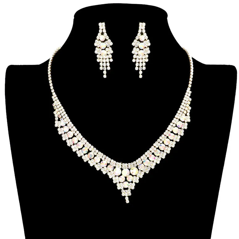 2PC Bubble Stone Pointed Rhinestone Necklace Earring Set
