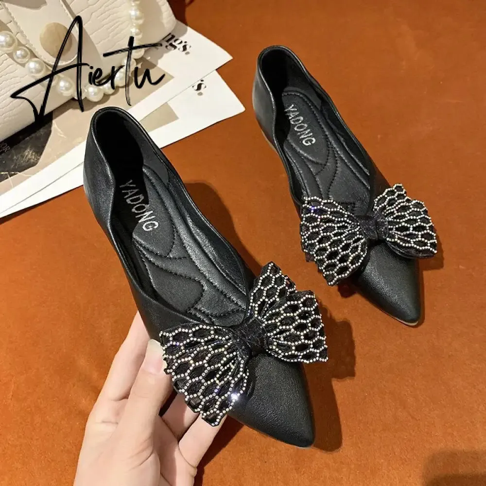 Aiertu Designer New Sandals Summer Flats Mules Shoes Sexy Bow Pointed Toe Sexy Women Shoes Dress Cozy Slides Party Shallow Zapatos