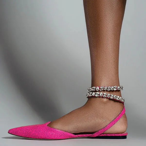 Amozae Patent Leather Pointed Toe Adjustable Ankle Strap Flats