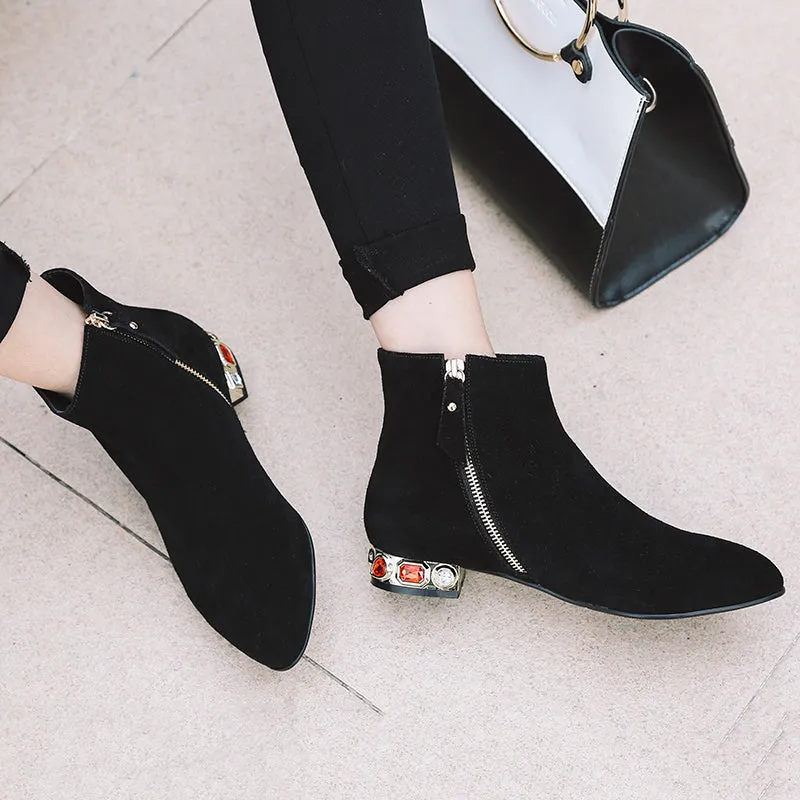 ankle square heels leisure crystals booties