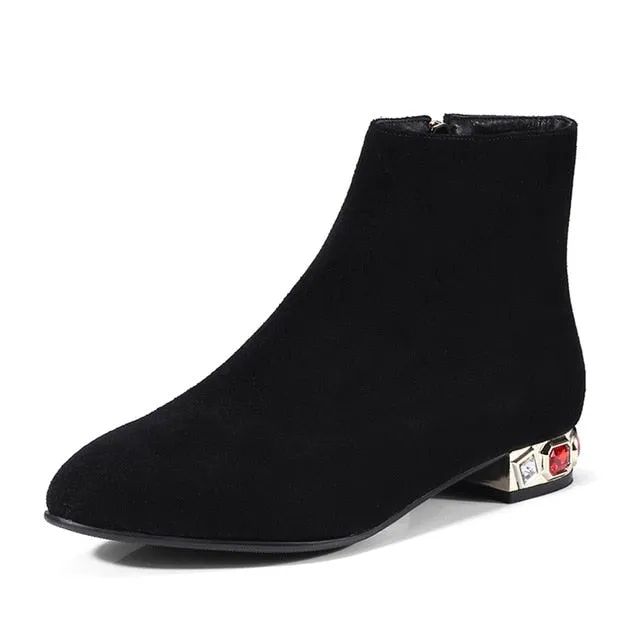 ankle square heels leisure crystals booties