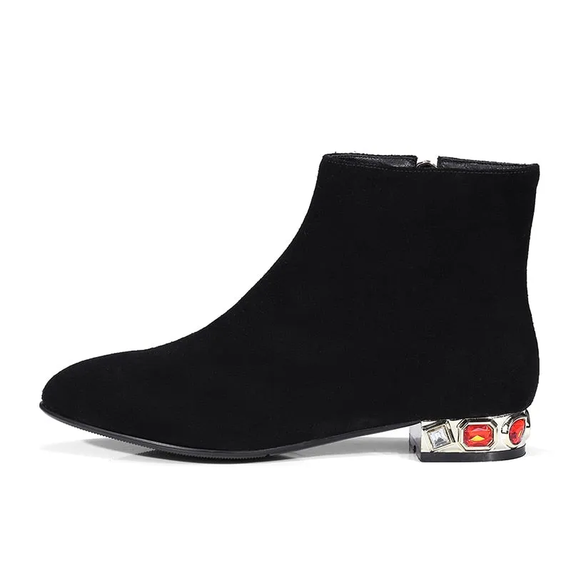 ankle square heels leisure crystals booties