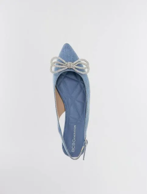 BCBG-Kristin Pointed Toe Denim Slingback Flat