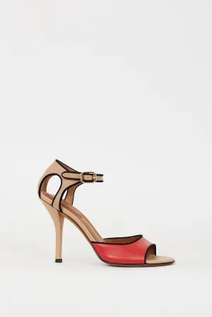Beige & Red Leather Heel