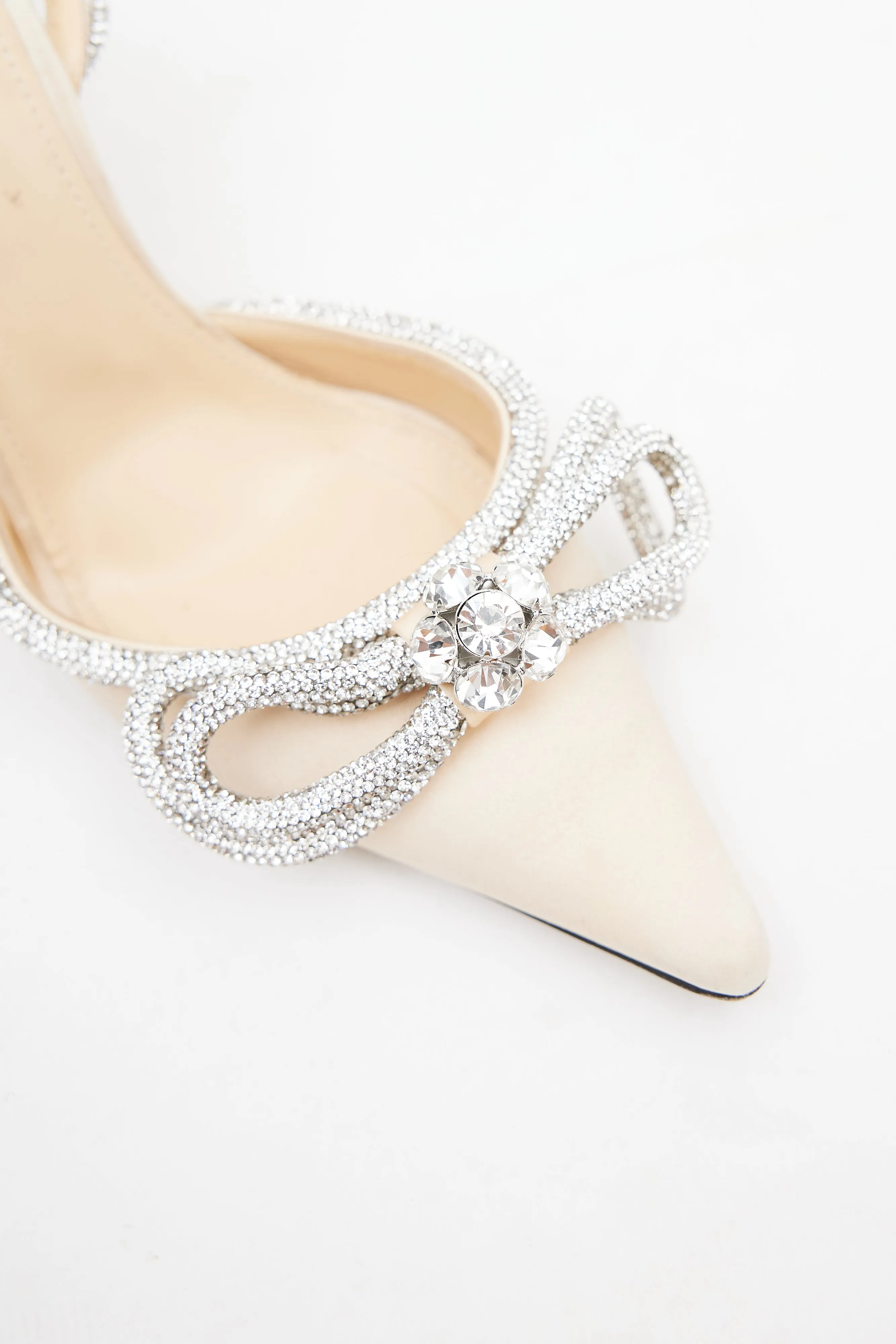 Beige & Silver Embellished Double Bow Heel