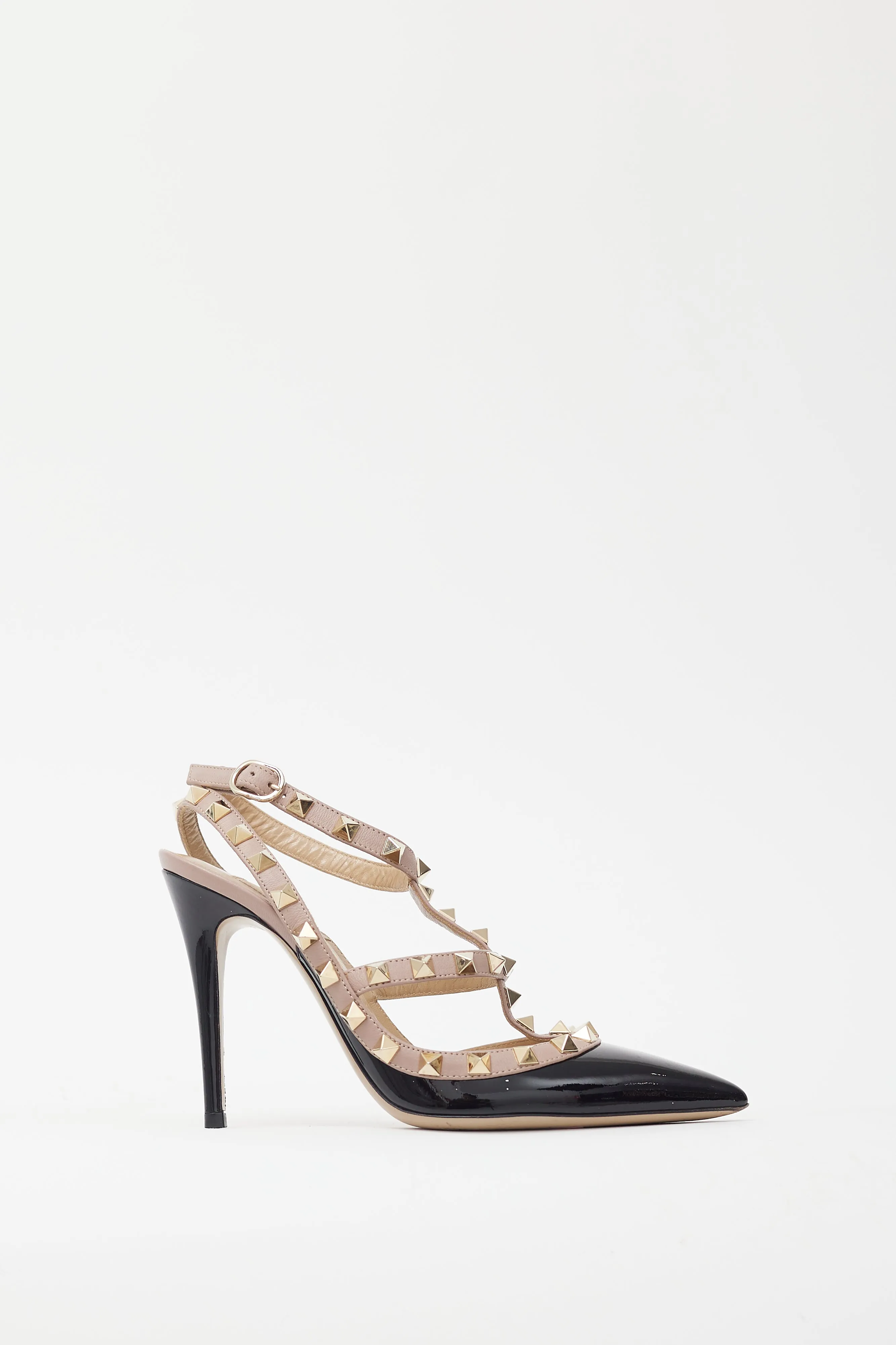 Black & Pink Rockstud Caged 100 Heel