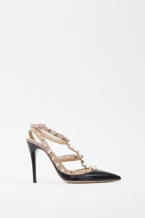 Black & Pink Rockstud Caged 100 Heel