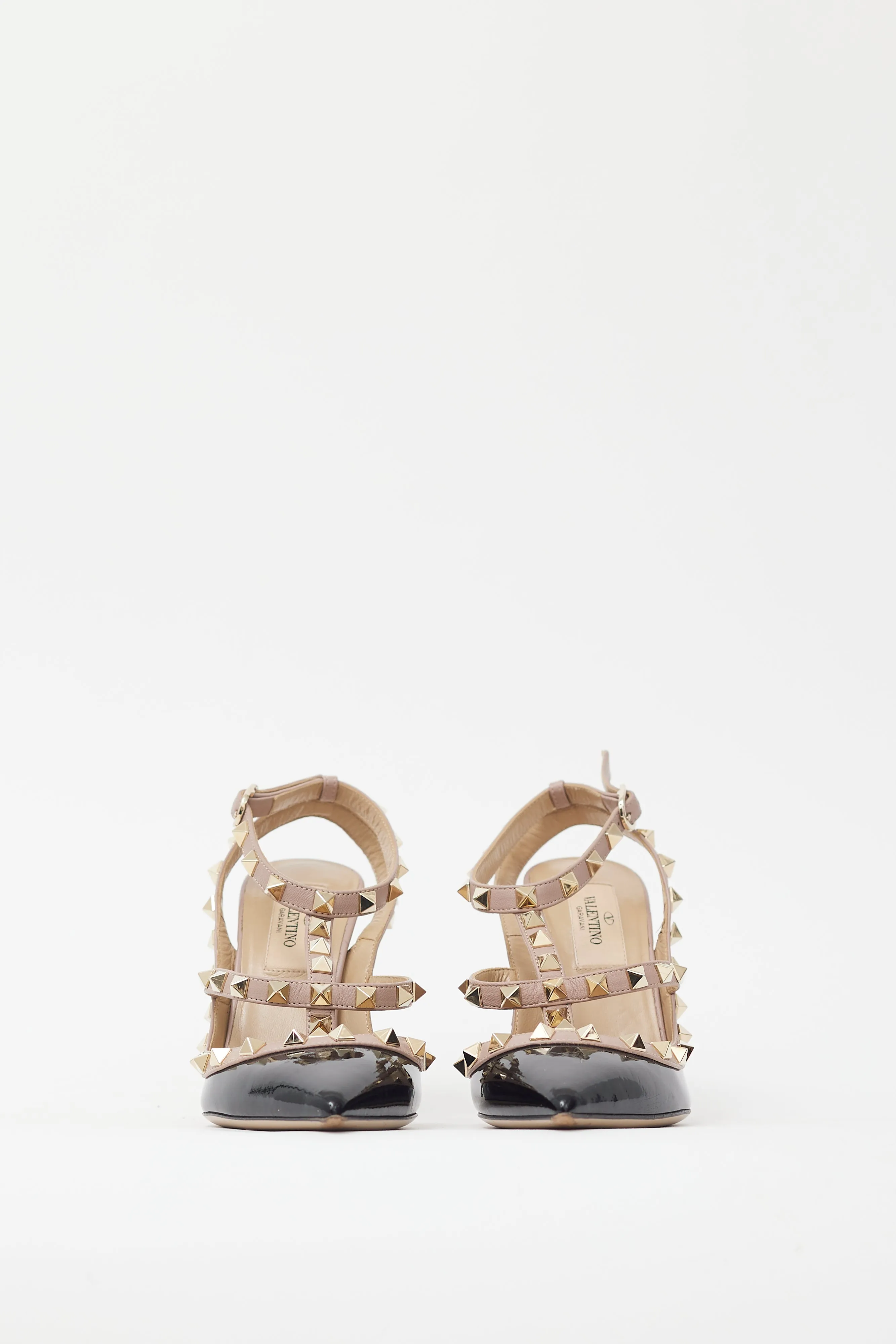 Black & Pink Rockstud Caged 100 Heel