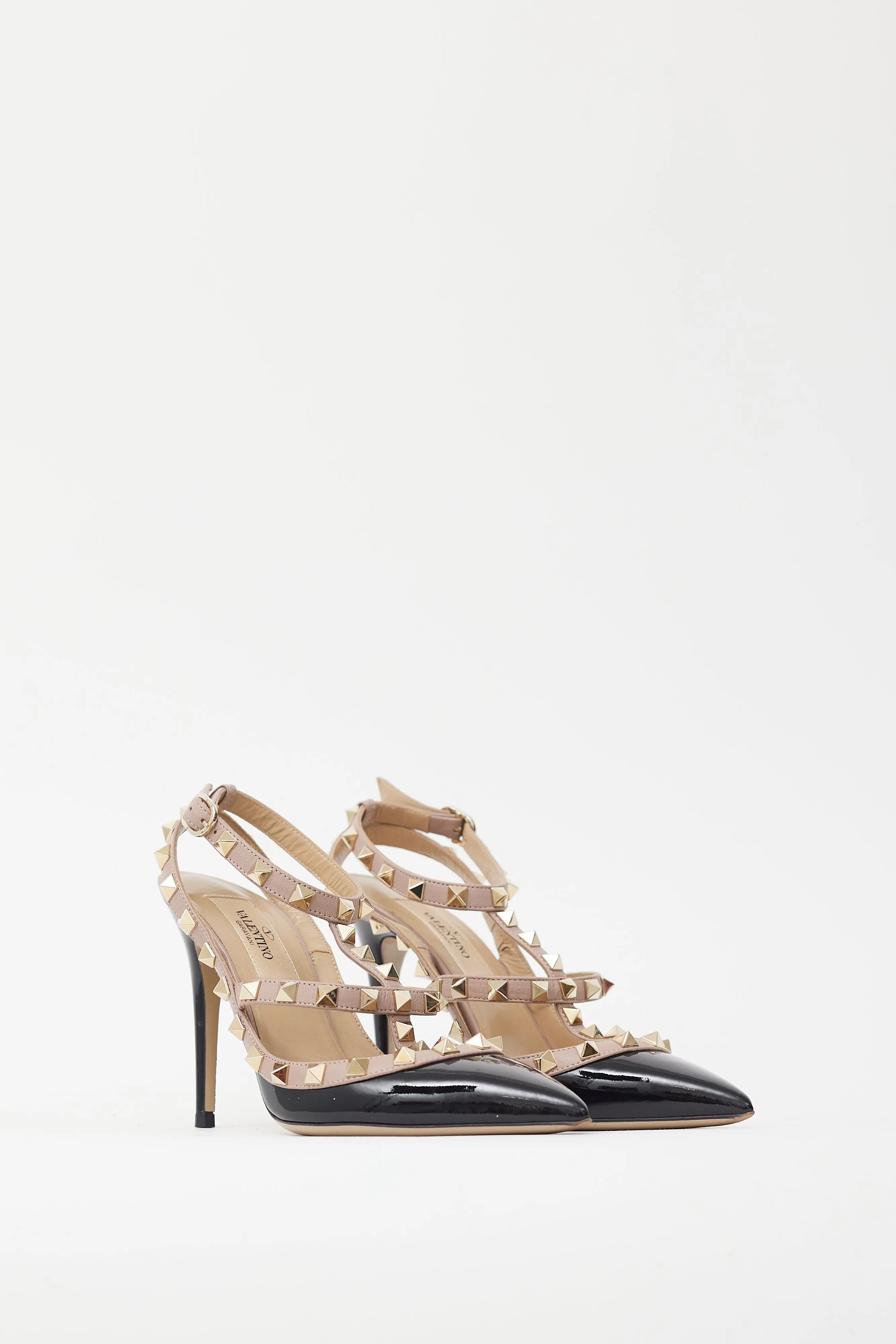 Black & Pink Rockstud Caged 100 Heel