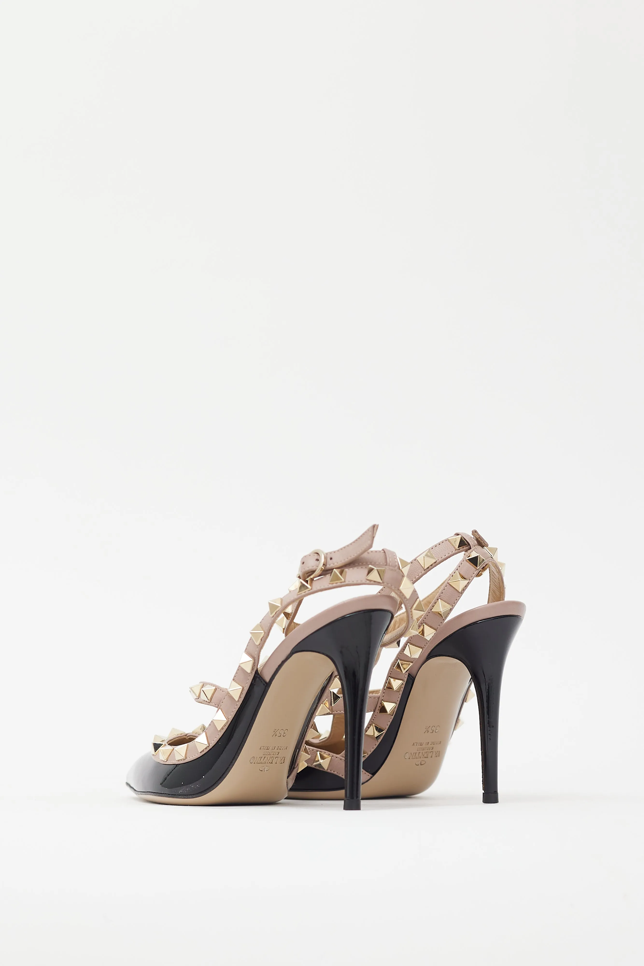 Black & Pink Rockstud Caged 100 Heel