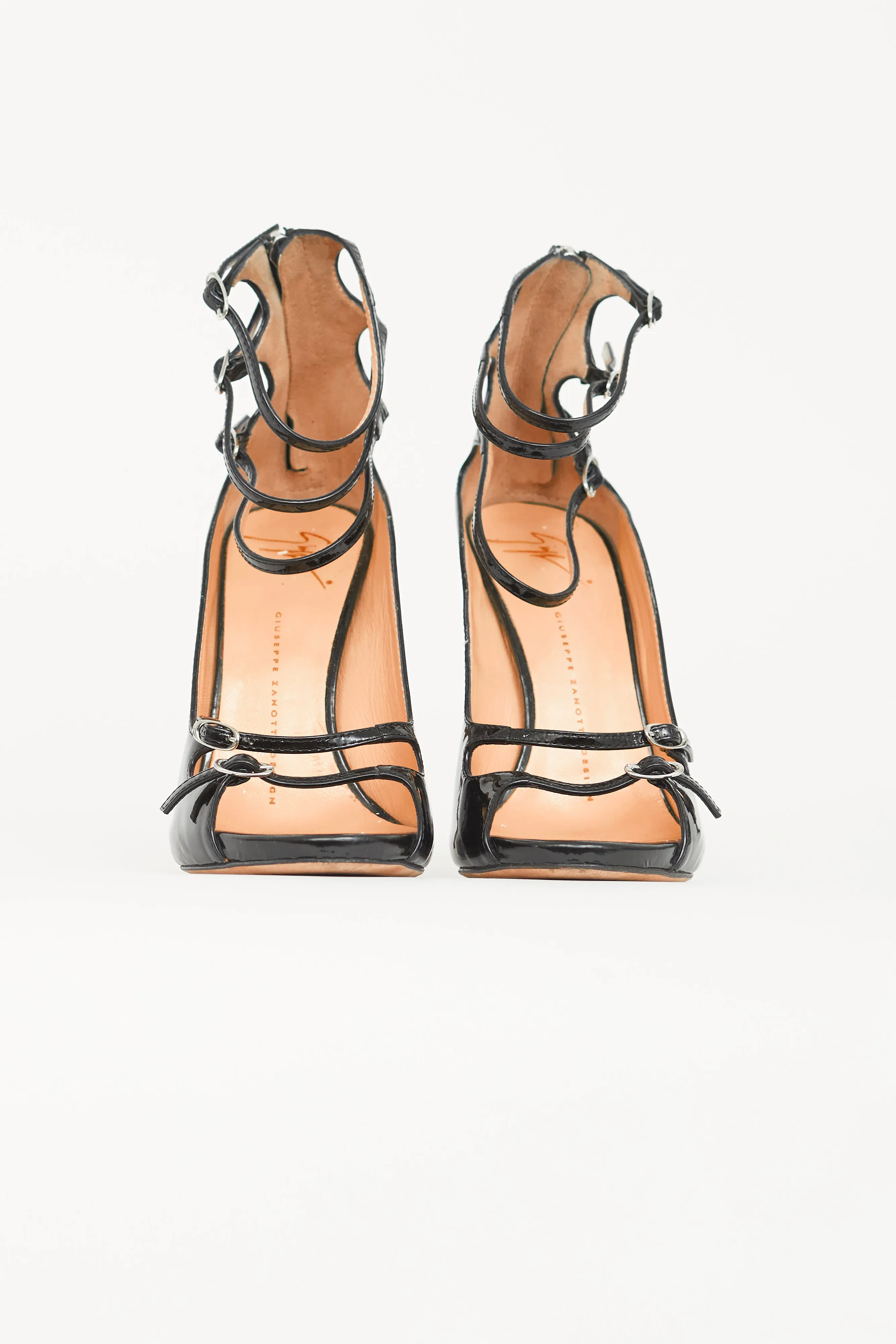 Black Patent Strappy Buckle Heel