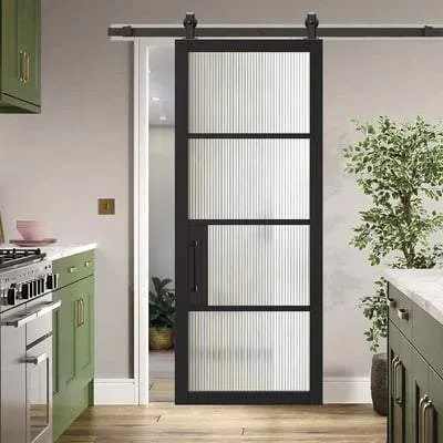 Chelsea Black Primed 4 Glazed Clear Light Panels Interior Door - All Sizes