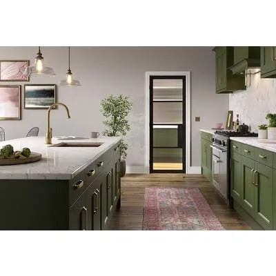 Chelsea Black Primed 4 Glazed Reeded Light Panels Interior Door - All Sizes