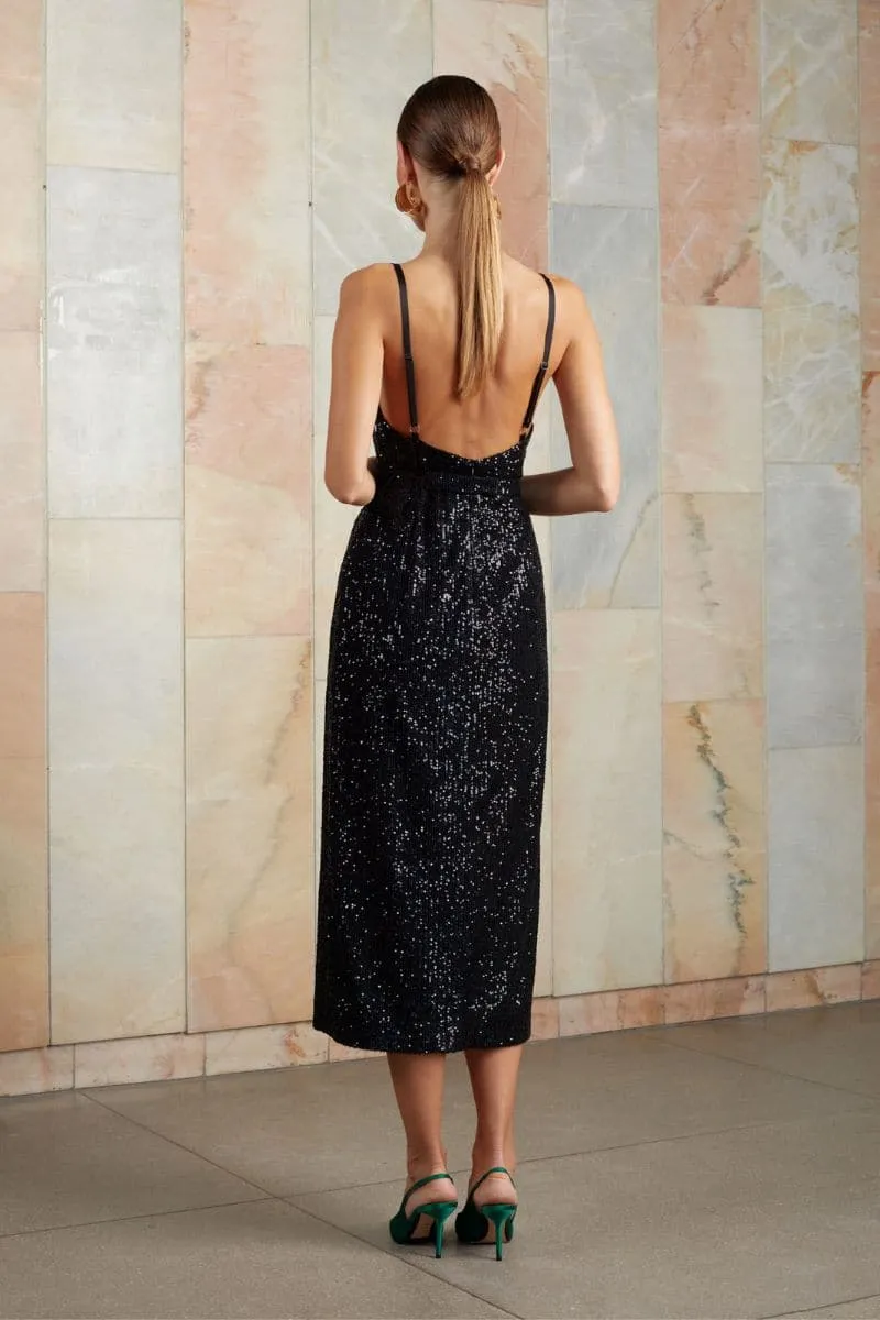 CHLOE BLACK SEQUIN MIDI DRESS