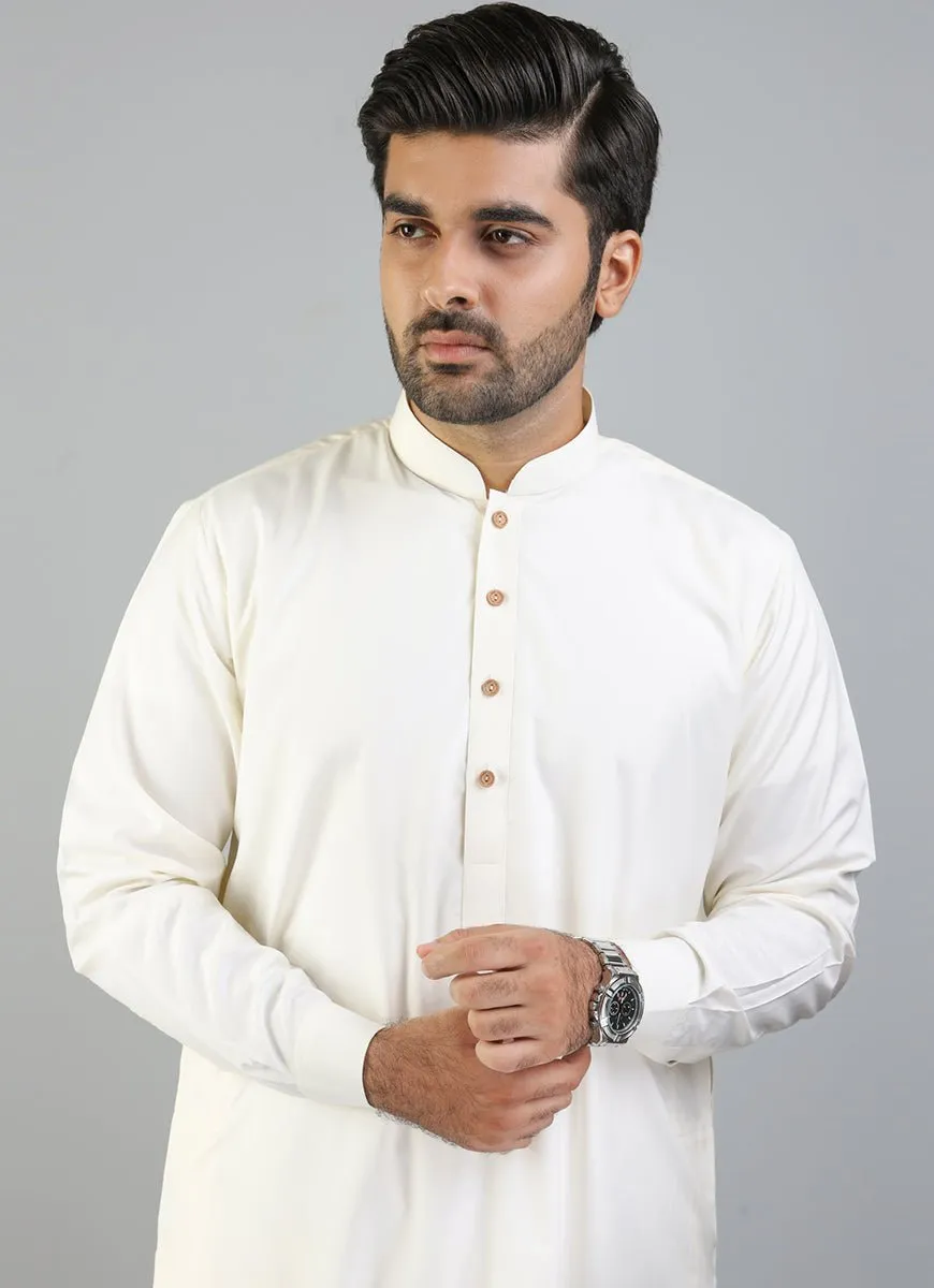 Cream Plain, Synthetic Bosky Shalwar Kameez