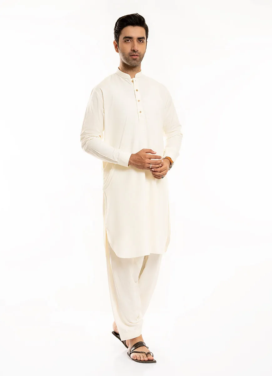 Cream Plain, Synthetic Bosky Shalwar Kameez