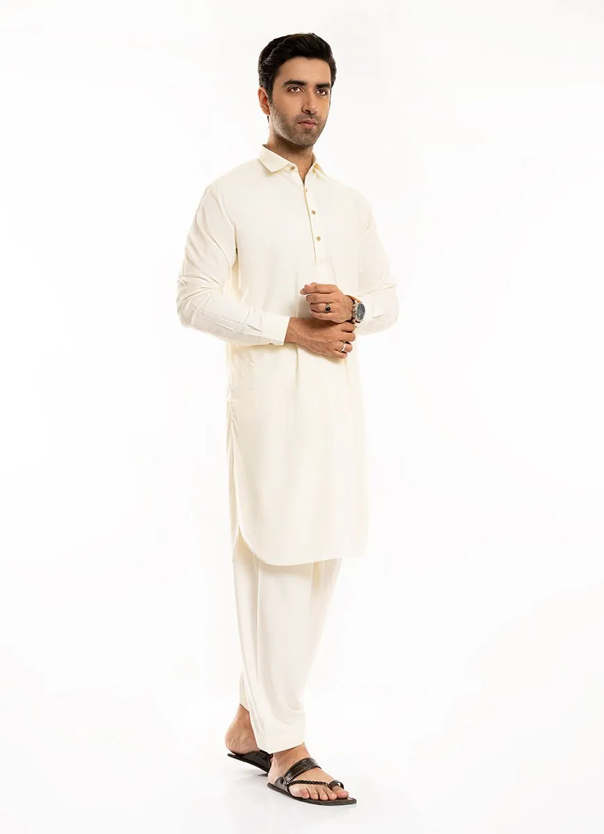 Cream Plain, Synthetic Bosky Shalwar Kameez