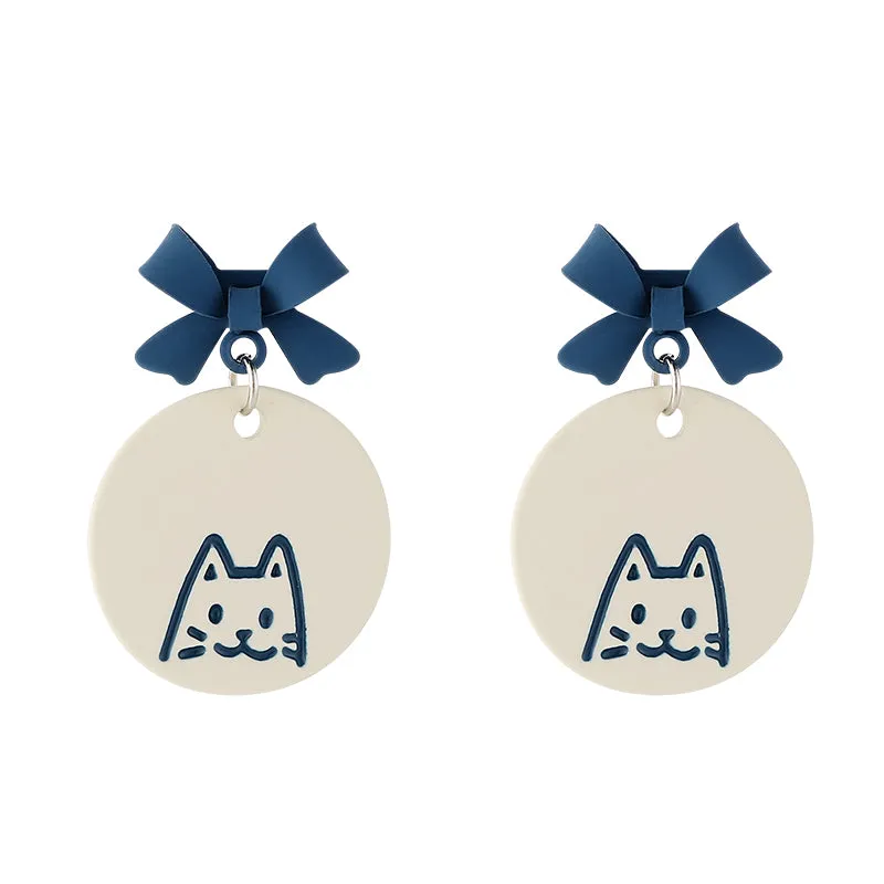 Cute Kitten Illustration Contrasting Color Earrings