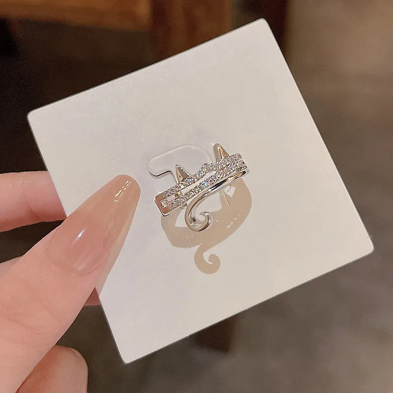 Cute Silver Kitten Ring