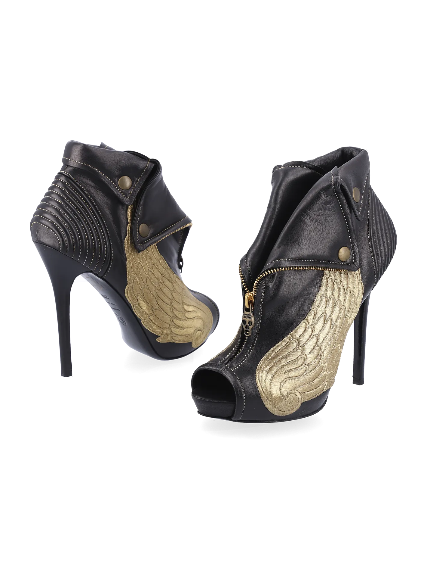 faithful skull peep-toe ankle boots