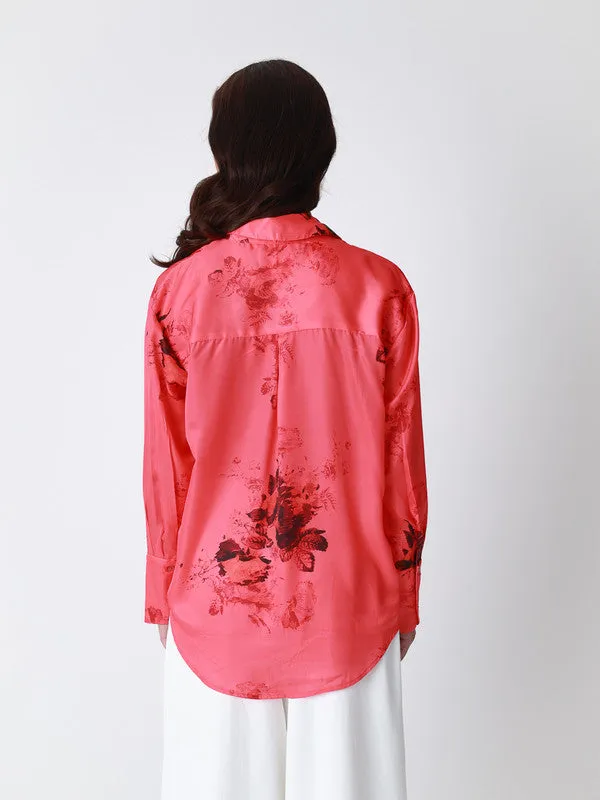 Floral Printed Satin Casual Shirt