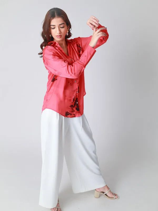 Floral Printed Satin Casual Shirt