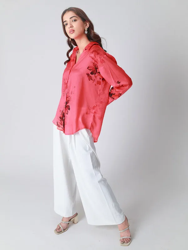 Floral Printed Satin Casual Shirt