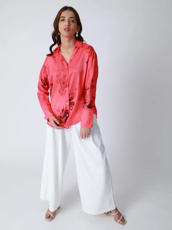 Floral Printed Satin Casual Shirt