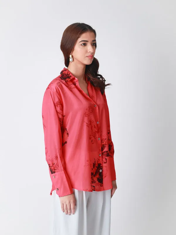 Floral Printed Satin Casual Shirt