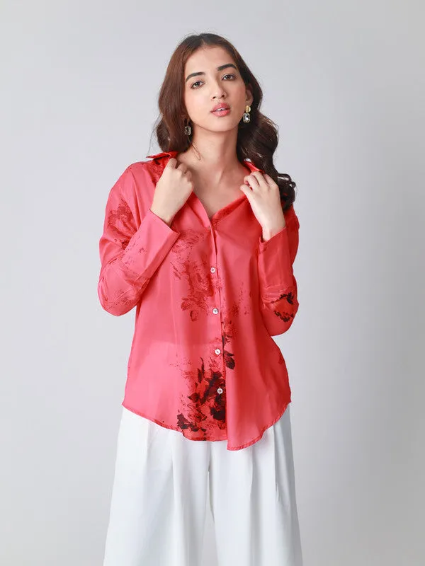 Floral Printed Satin Casual Shirt