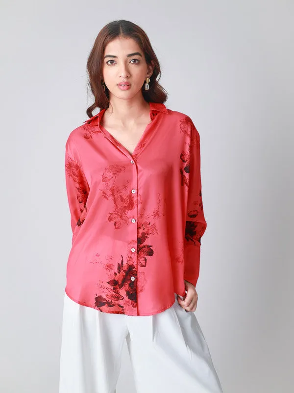 Floral Printed Satin Casual Shirt