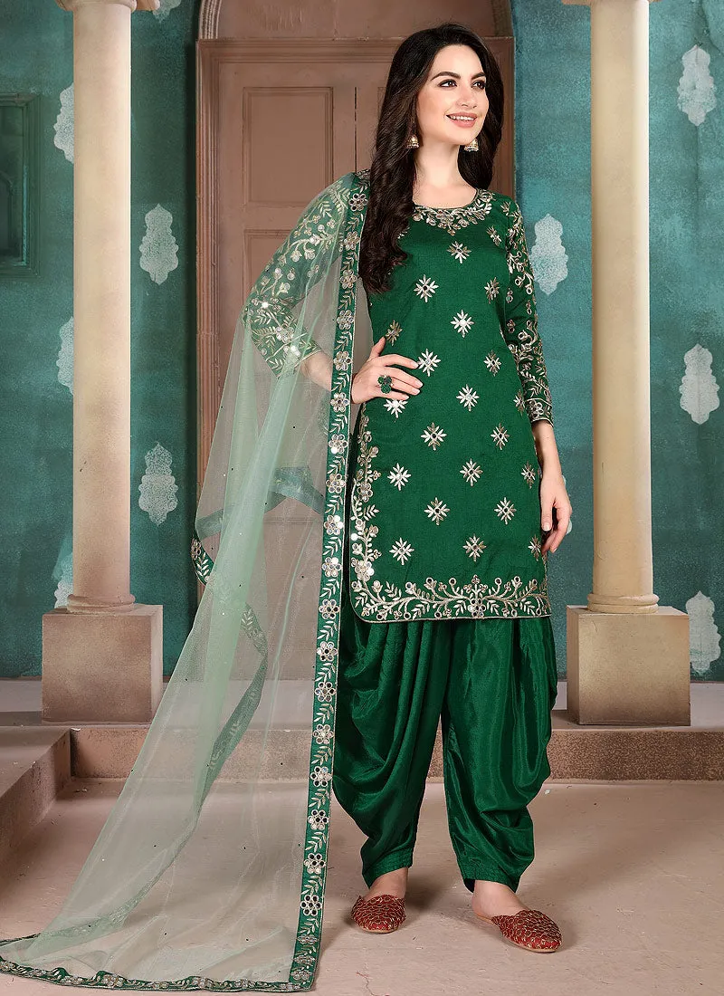 Green Mirror Work Punjabi Suit