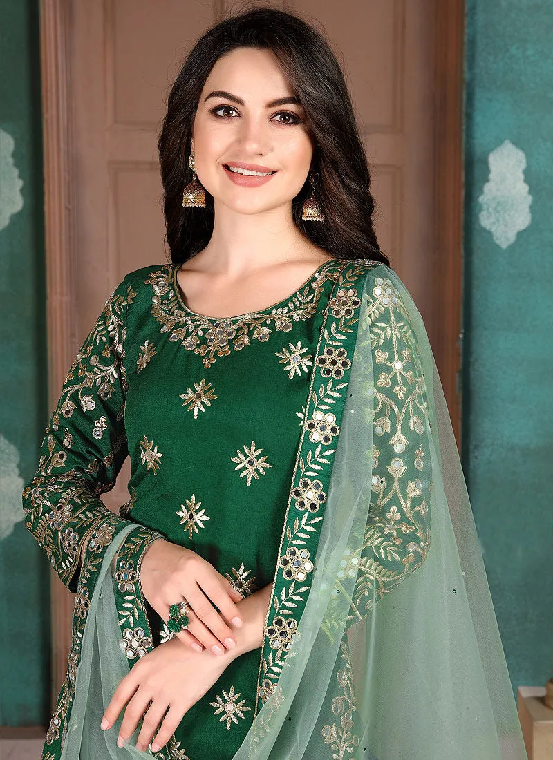 Green Mirror Work Punjabi Suit