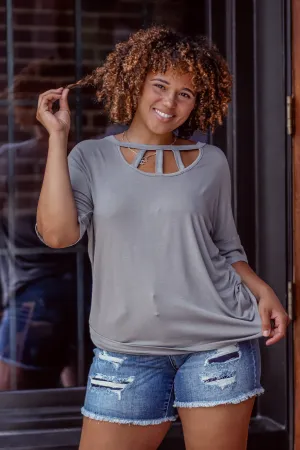 Grey Strappy Neck Short Sleeve Top