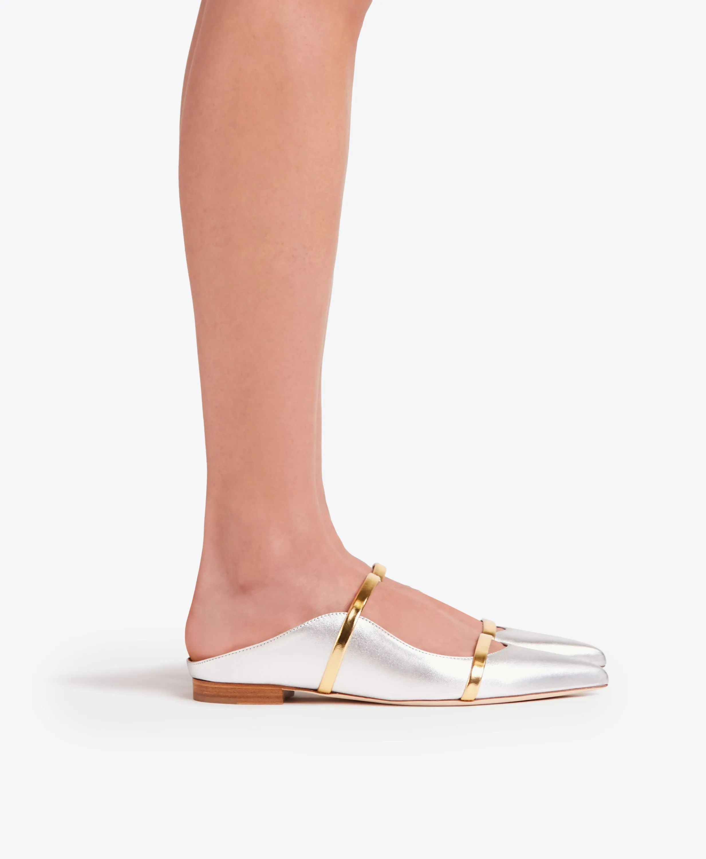 Maureen Silver Leather Flat Mules