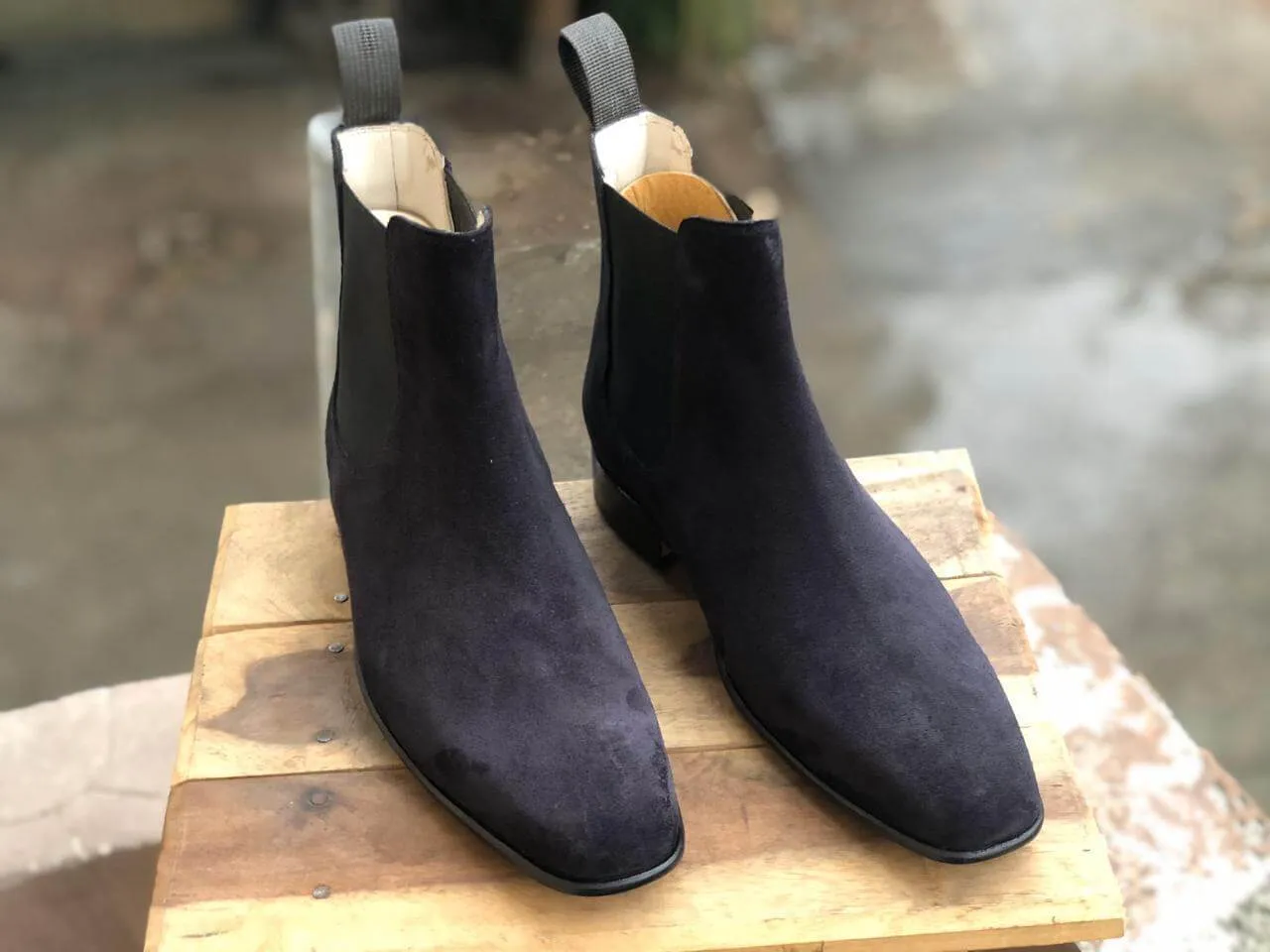 Men's Navy Blue Chelsea Suede Boot