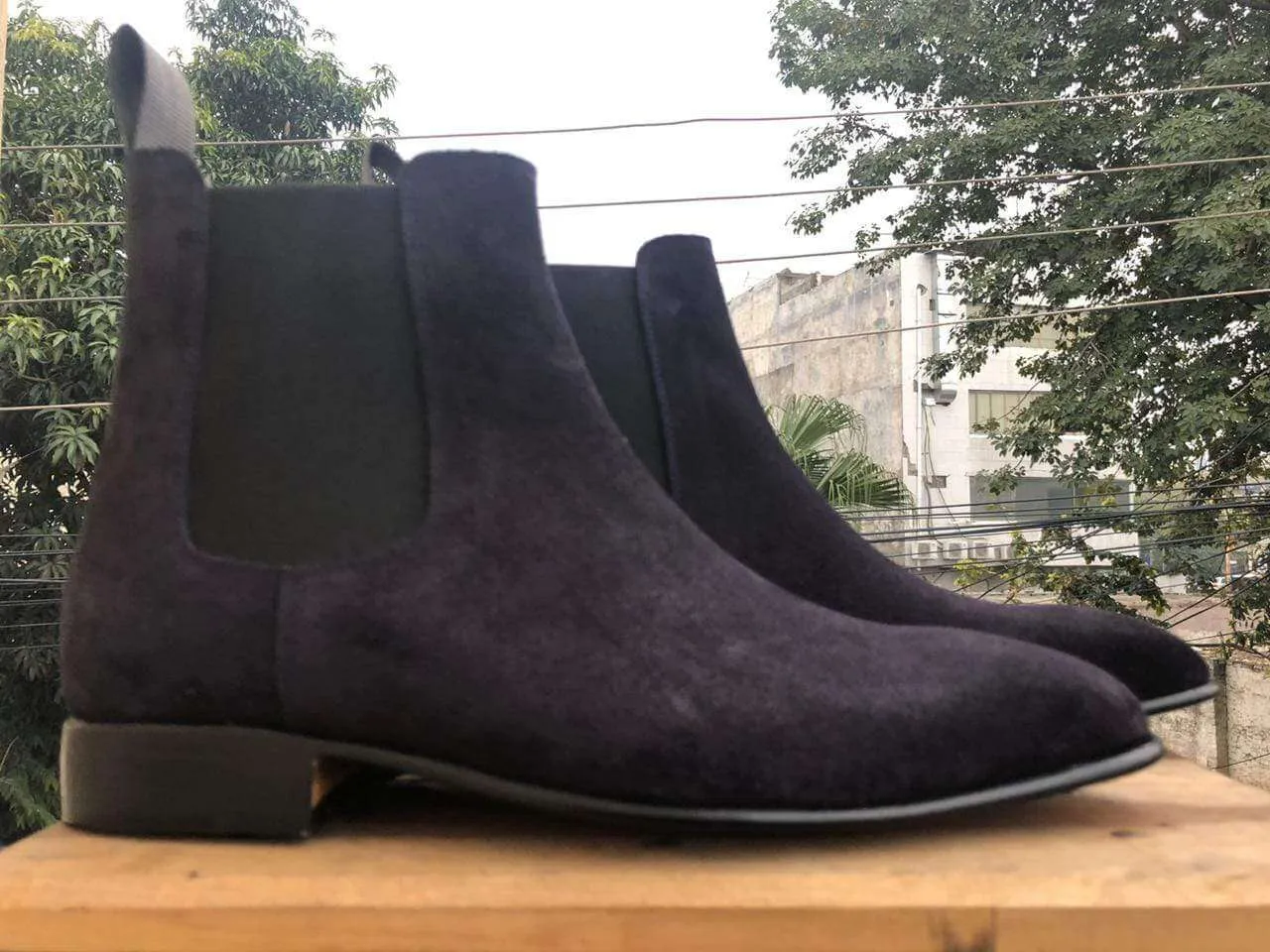 Men's Navy Blue Chelsea Suede Boot