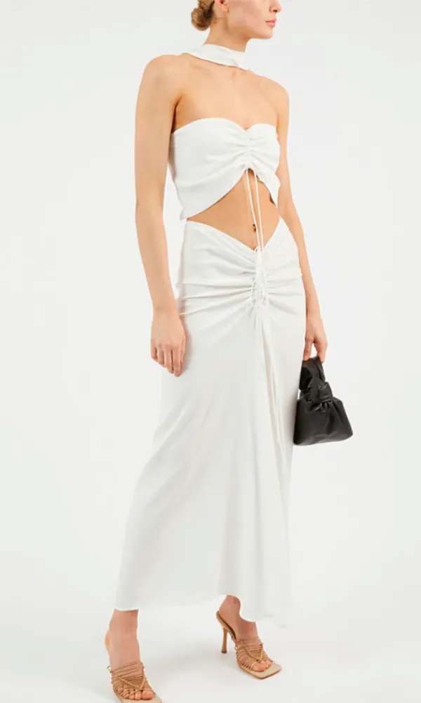 Natural Ruched Disconnect Dress
