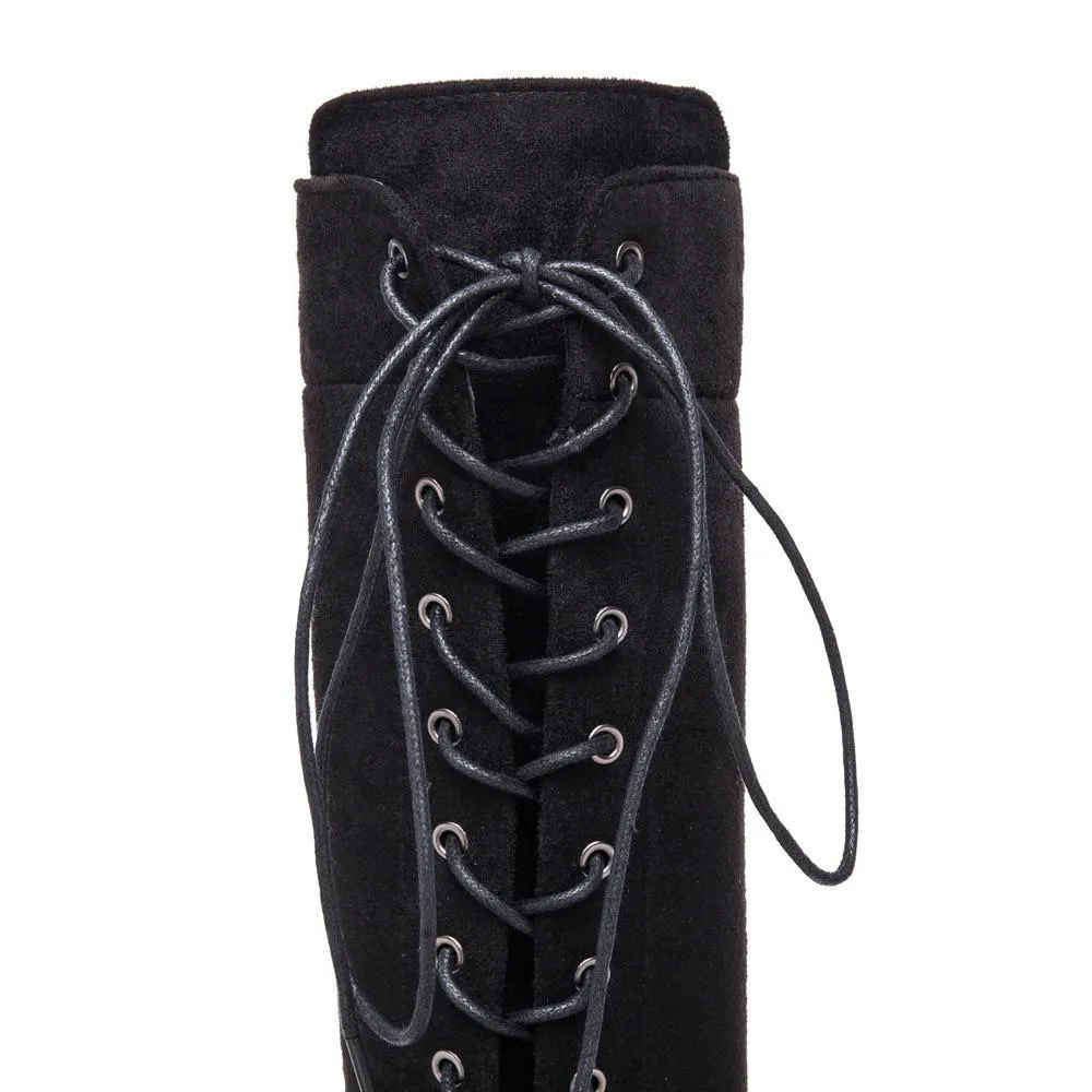 Over the knee lace-up boots fashion low heel thigh high boots with zipper