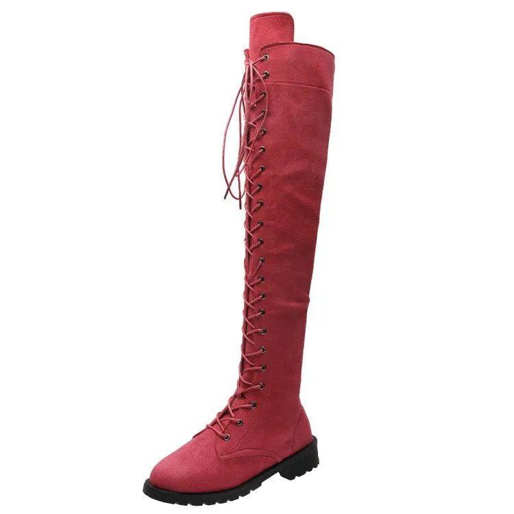 Over the knee lace-up boots fashion low heel thigh high boots with zipper