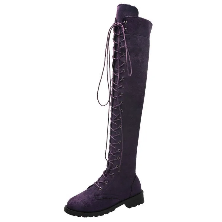 Over the knee lace-up boots fashion low heel thigh high boots with zipper
