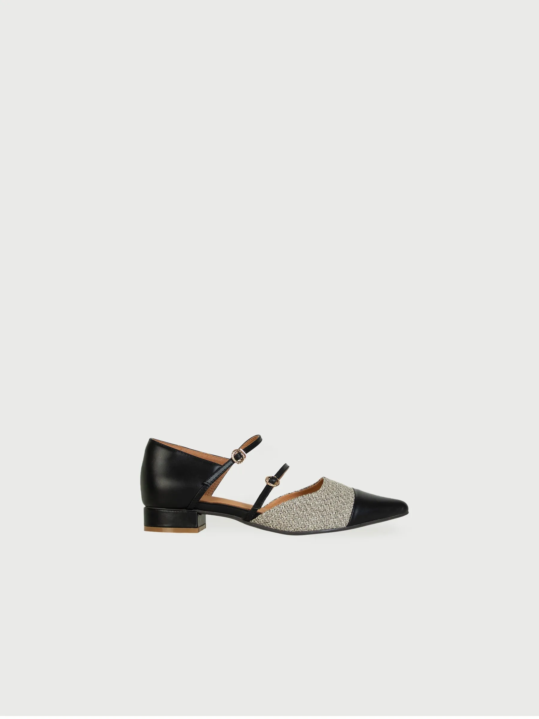 Pointed Tweed Buckle Low Heels
