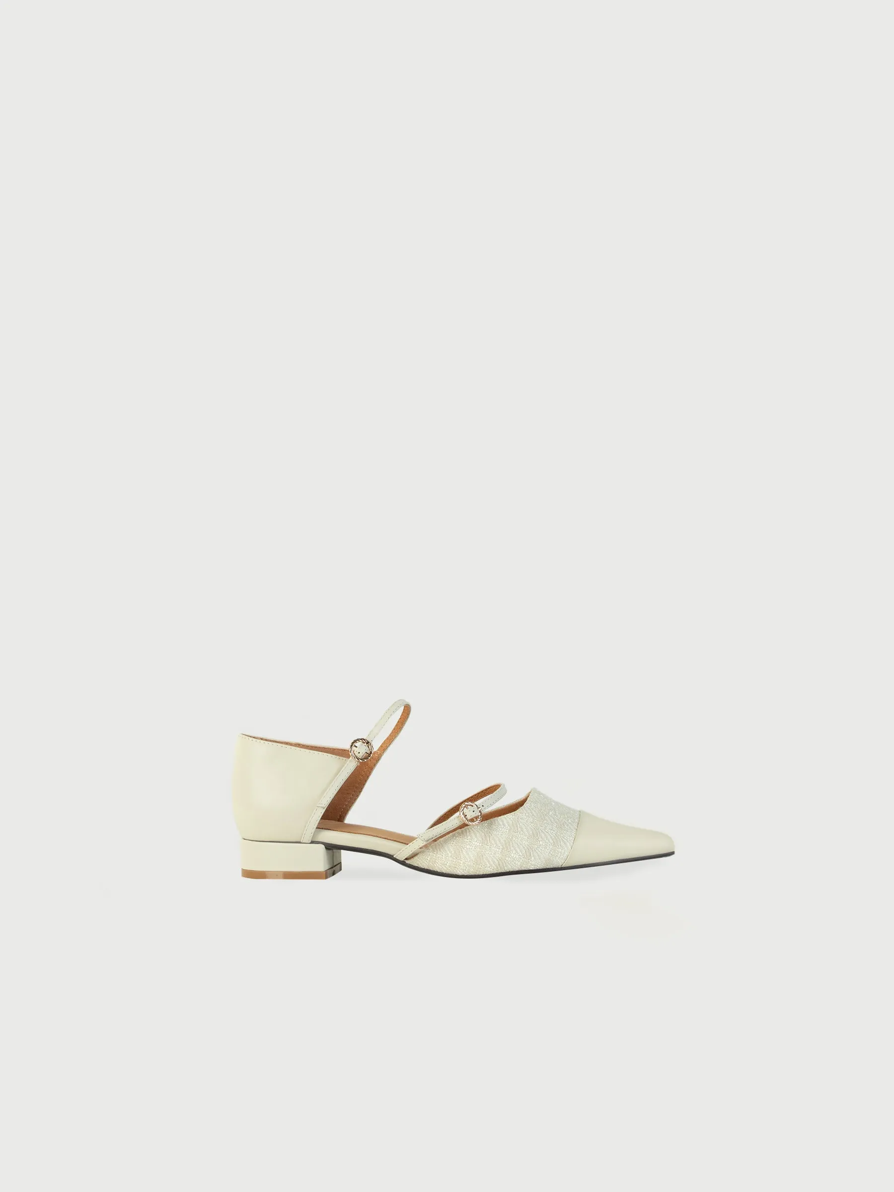 Pointed Tweed Buckle Low Heels