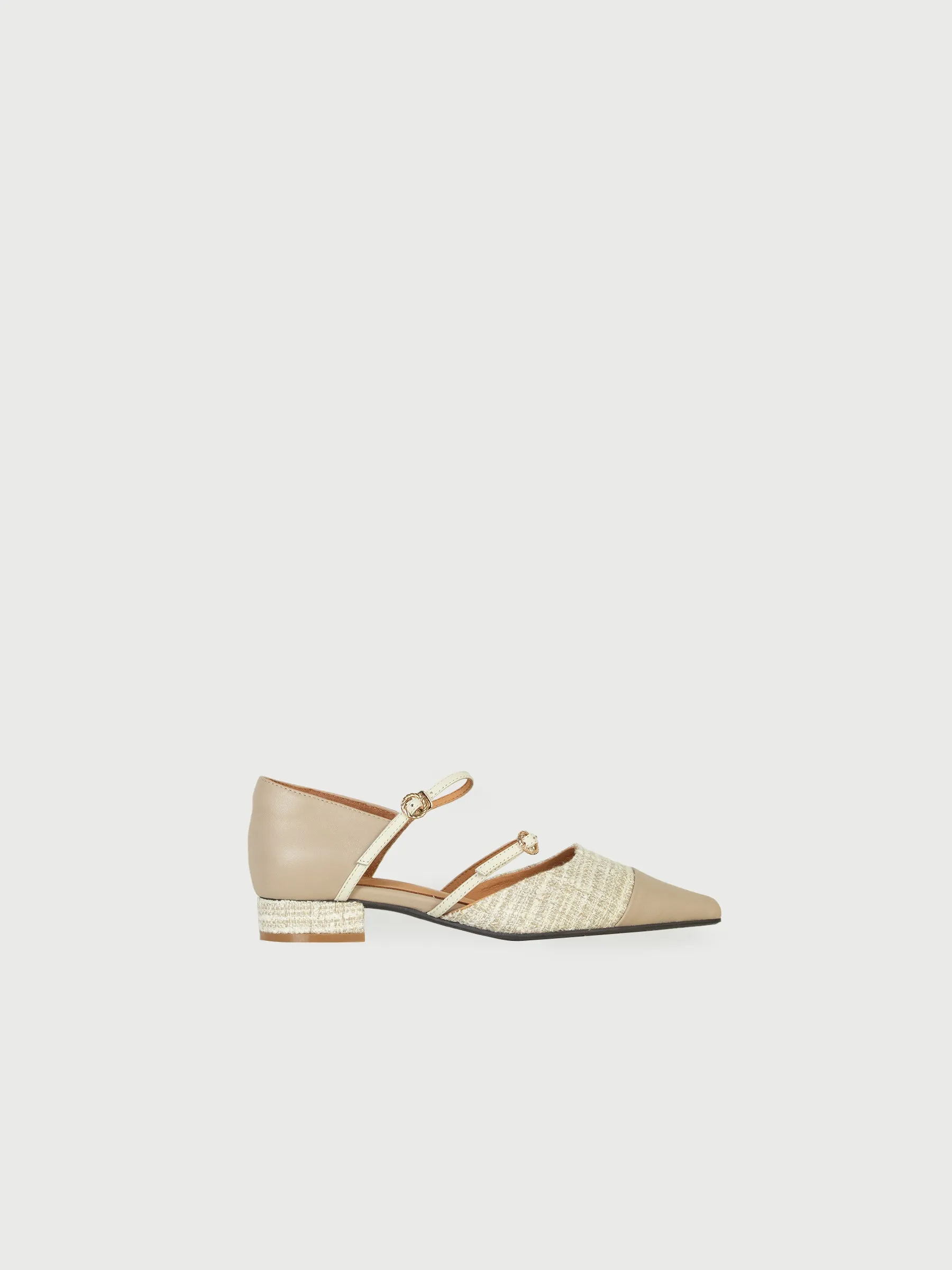 Pointed Tweed Buckle Low Heels