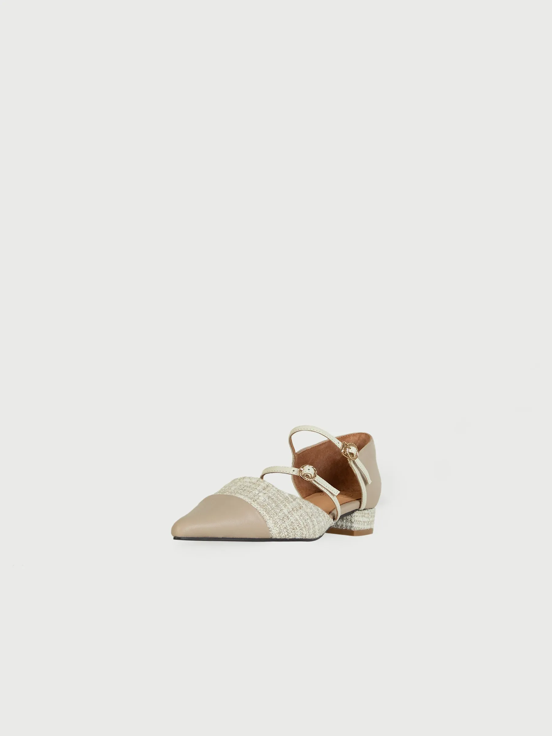 Pointed Tweed Buckle Low Heels