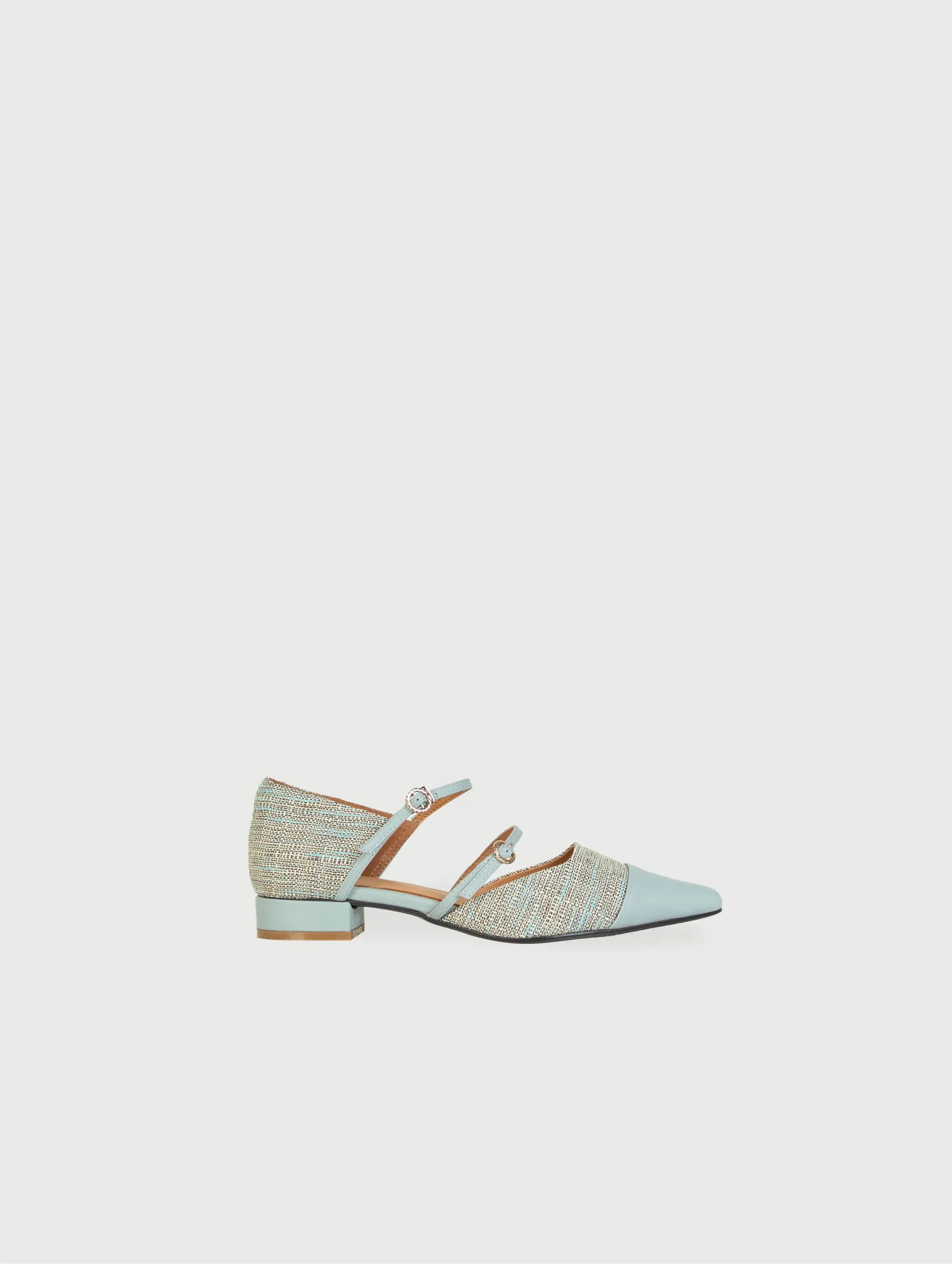 Pointed Tweed Buckle Low Heels