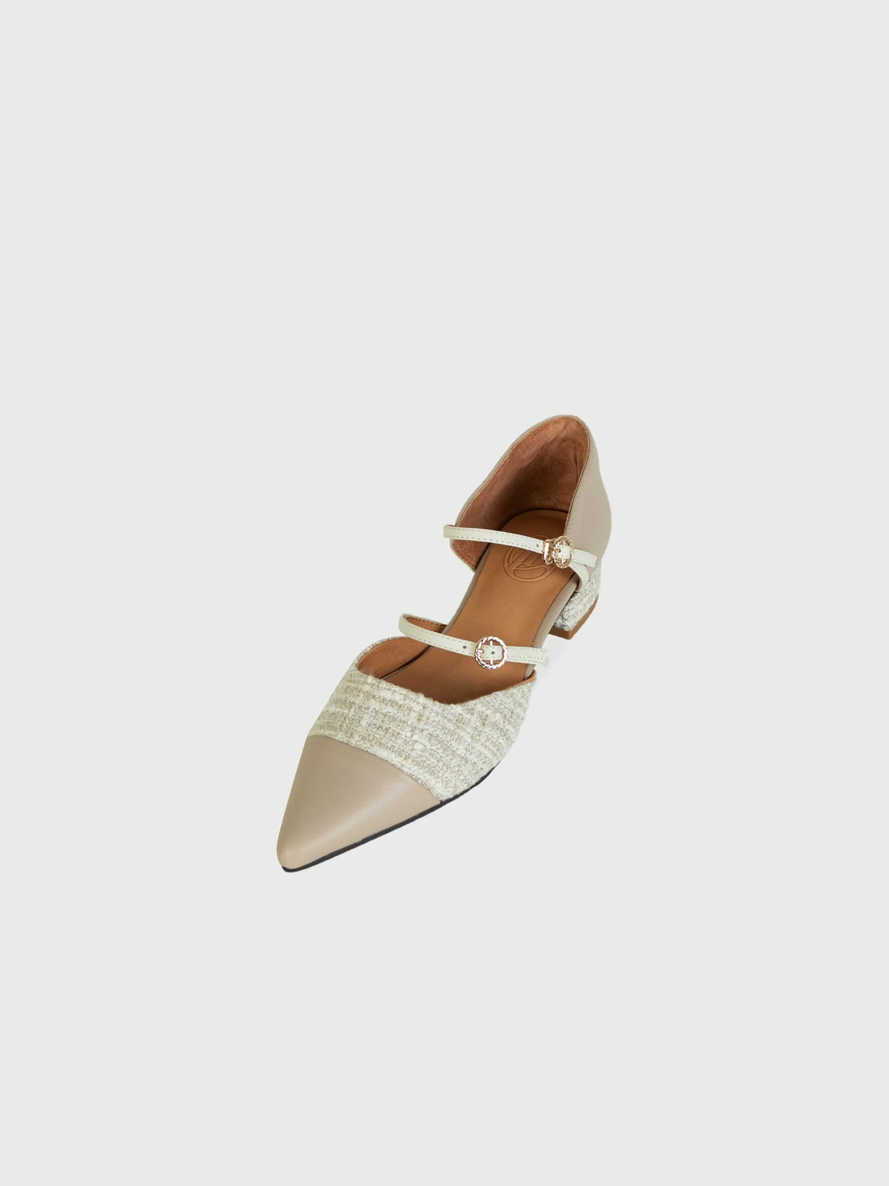 Pointed Tweed Buckle Low Heels