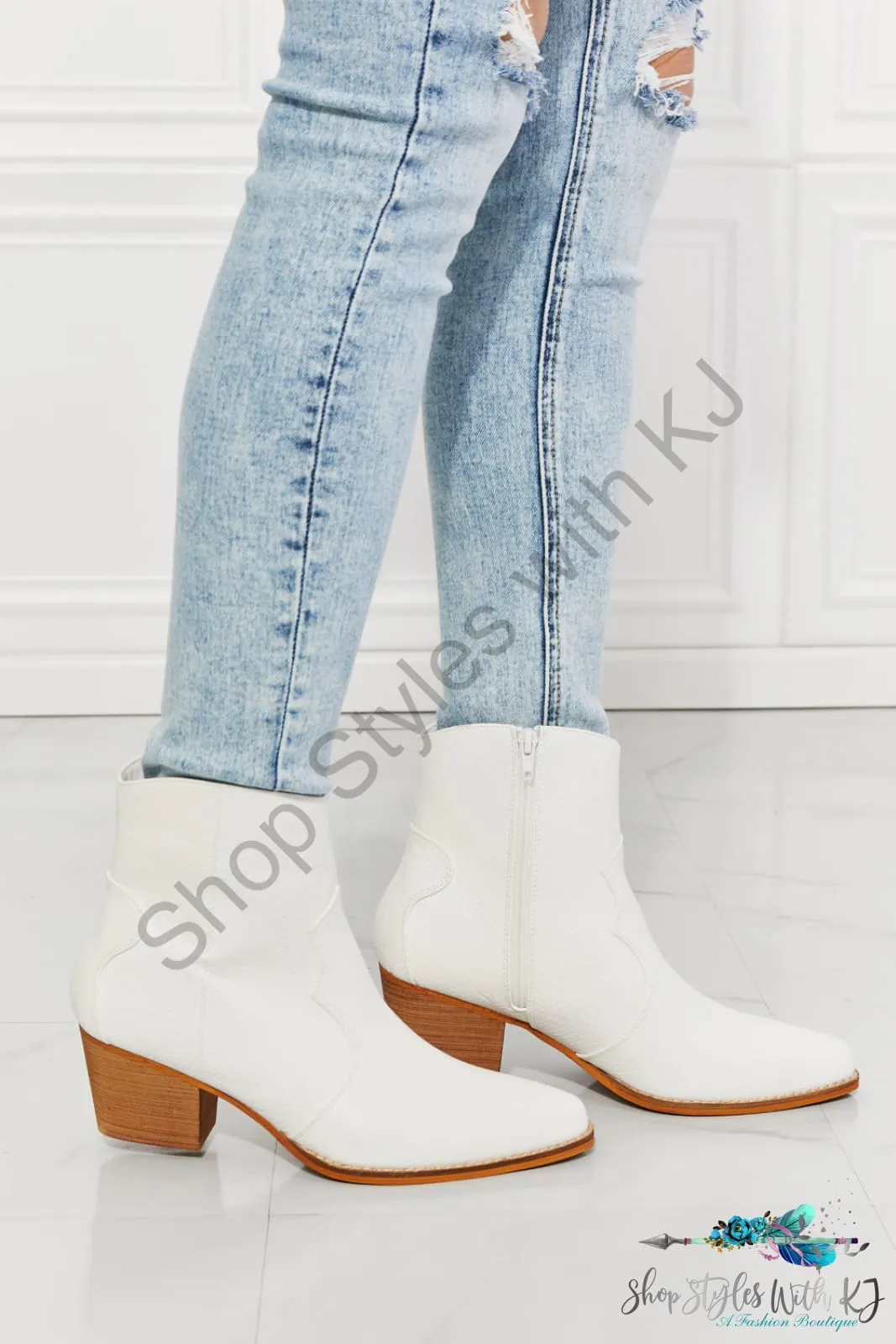 Watertower Town Faux Leather Western Ankle Boots in White