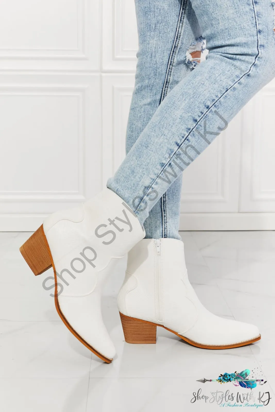 Watertower Town Faux Leather Western Ankle Boots in White