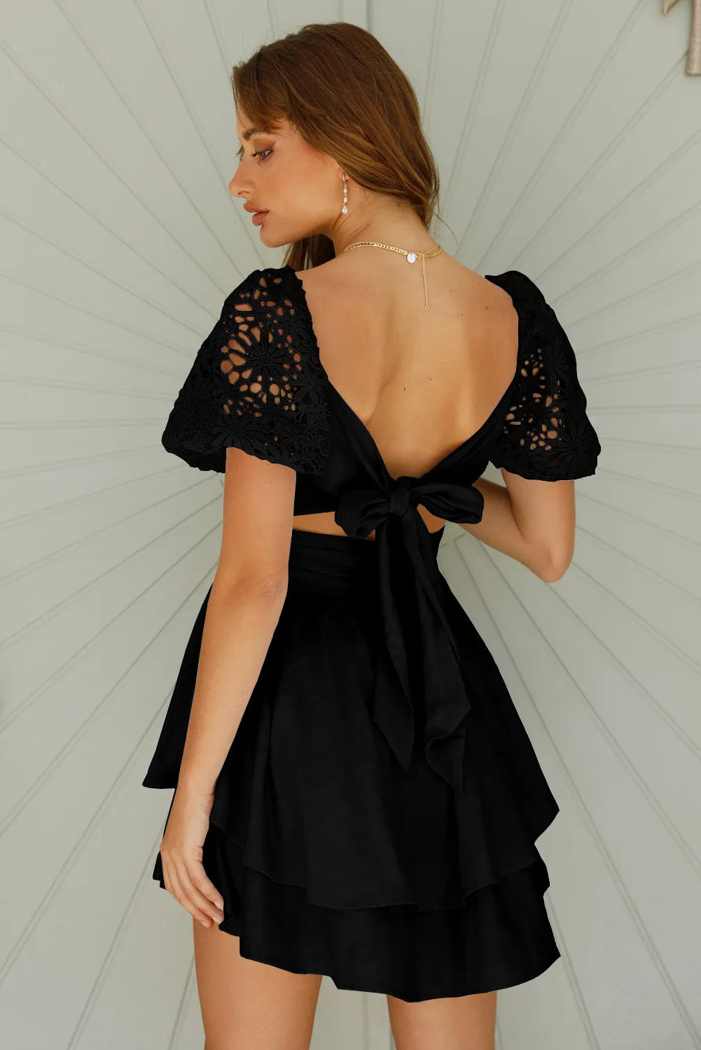 Women's Summer Mini Puff Sleeve Dress Square Neck Lace Ruffle A Line Dress